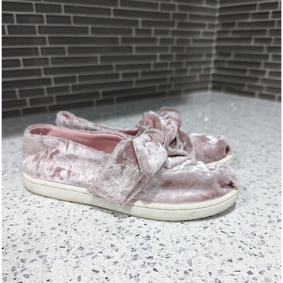 TOMS faded Pink rose Bow velvet Velour Alpargata Classic Slip on Girls Size 11 - Picture 6 of 11